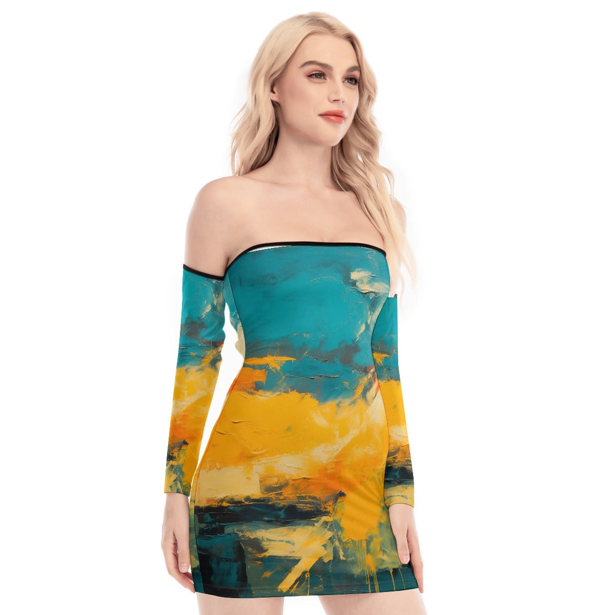 All-Over Print Women's Off-shoulder Back Lace-up Dress