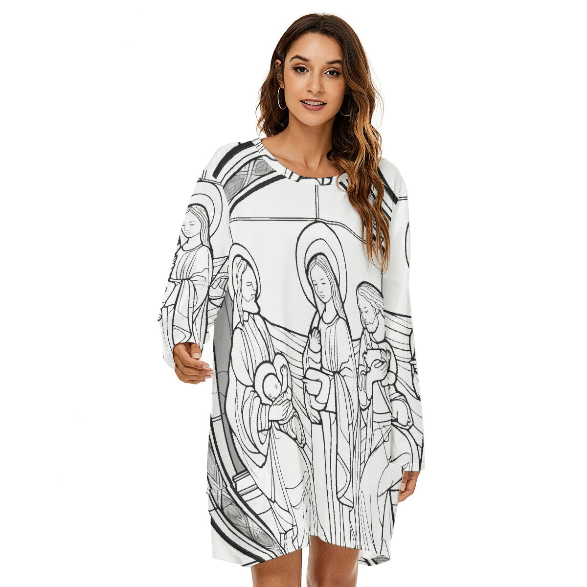 All-Over Print  Women's Loose Crew Neck Dress