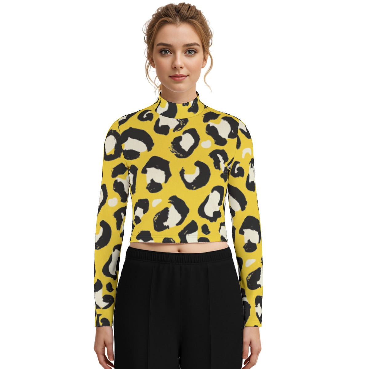 Eco-Friendly All-Over Print Women's Turtleneck T-shirt With Long Sleeve