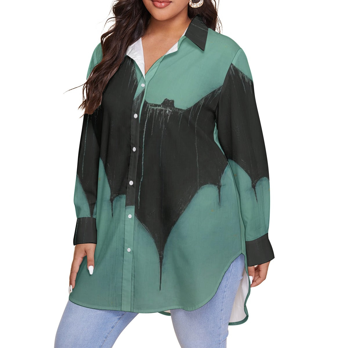 All-Over Print Women's Shirt With Long Sleeve(Plus Size)