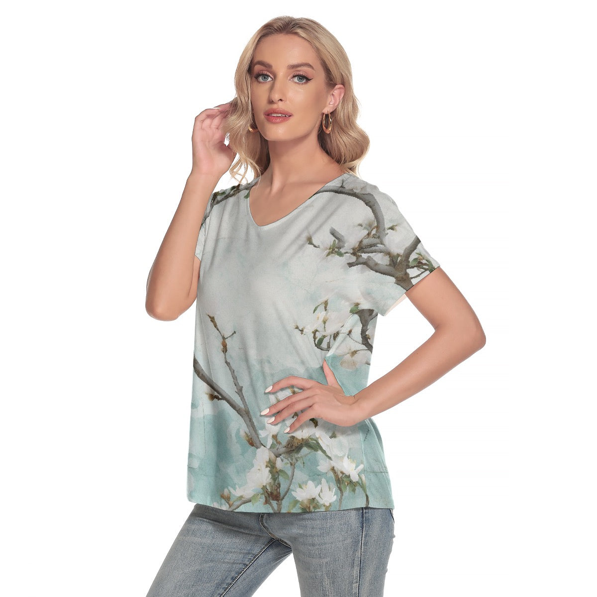 All-Over Print Women's Loose V-neck Short Sleeve T-shirt