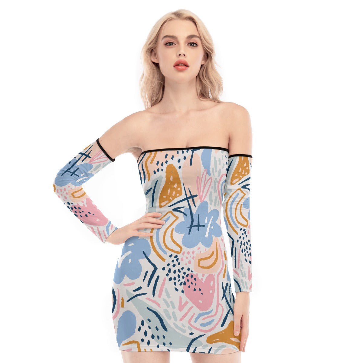 All-Over Print Women's Off-shoulder Back Lace-up Dress