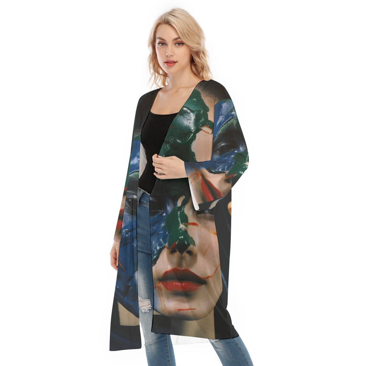 All- Over Print Women's Long Sleeve Mesh Cardigan