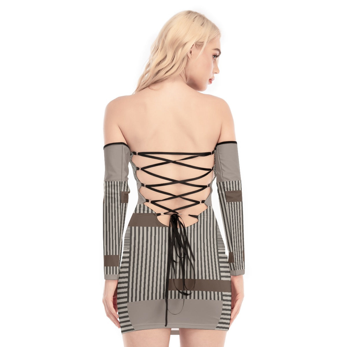 All-Over Print Women's Off-shoulder Back Lace-up Dress