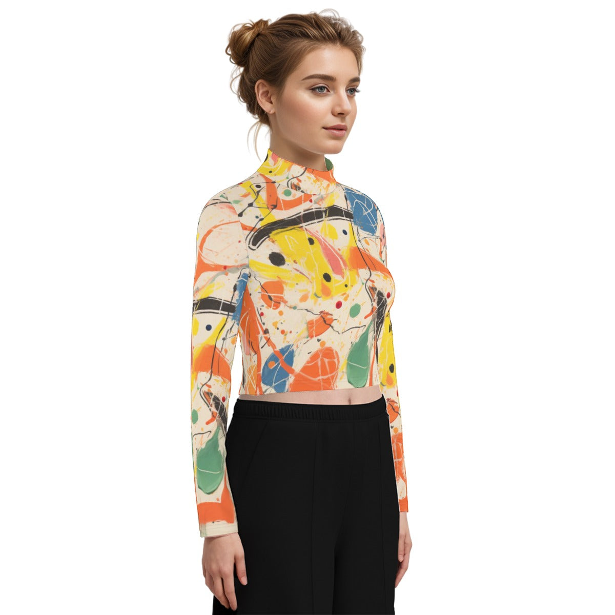 Eco-Friendly All-Over Print Women's Turtleneck T-shirt With Long Sleeve