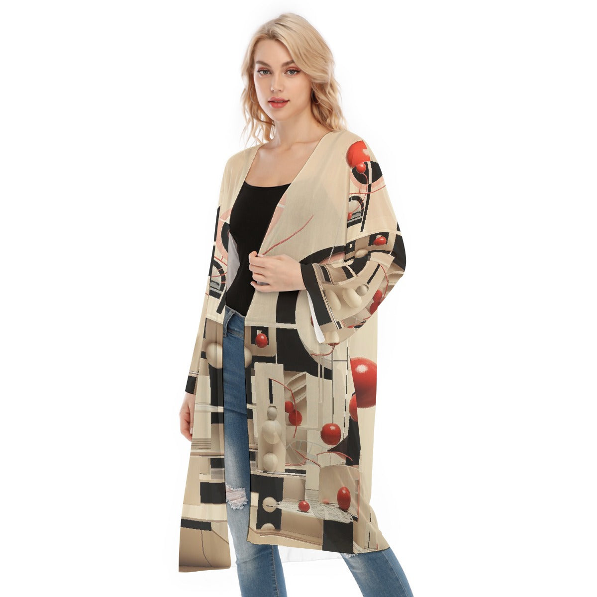 All- Over Print Women's Long Sleeve Mesh Cardigan