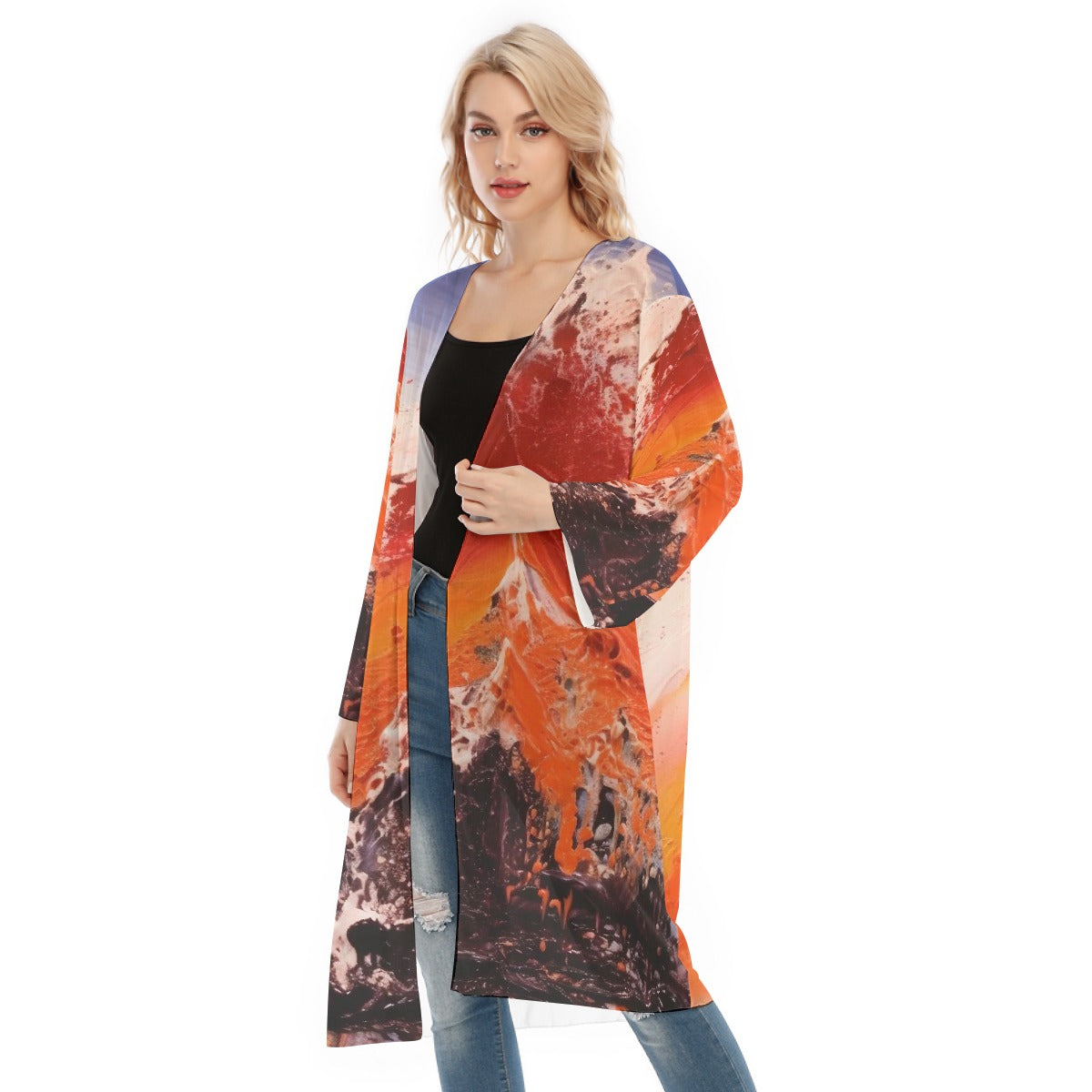 All- Over Print Women's Long Sleeve Mesh Cardigan