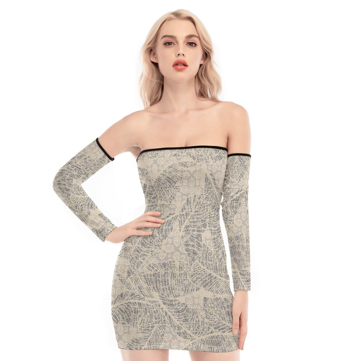 All-Over Print Women's Off-shoulder Back Lace-up Dress