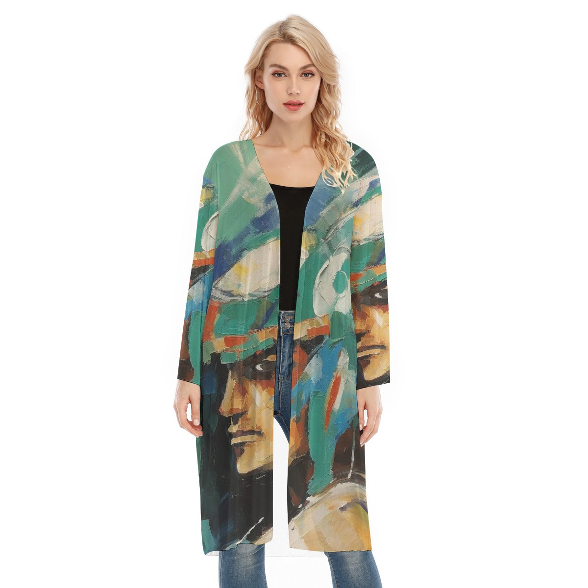 All- Over Print Women's Long Sleeve Mesh Cardigan