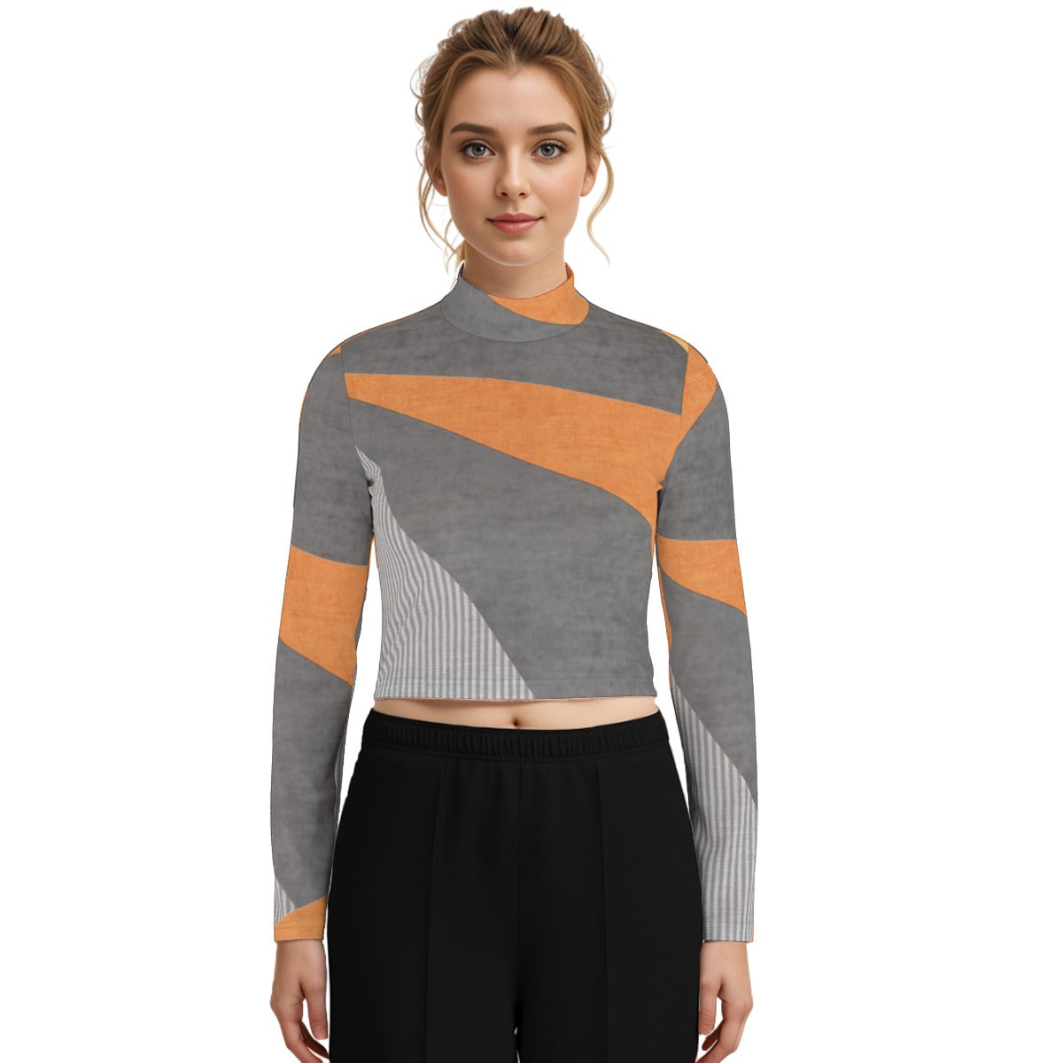 Eco-Friendly All-Over Print Women's Turtleneck T-shirt With Long Sleeve