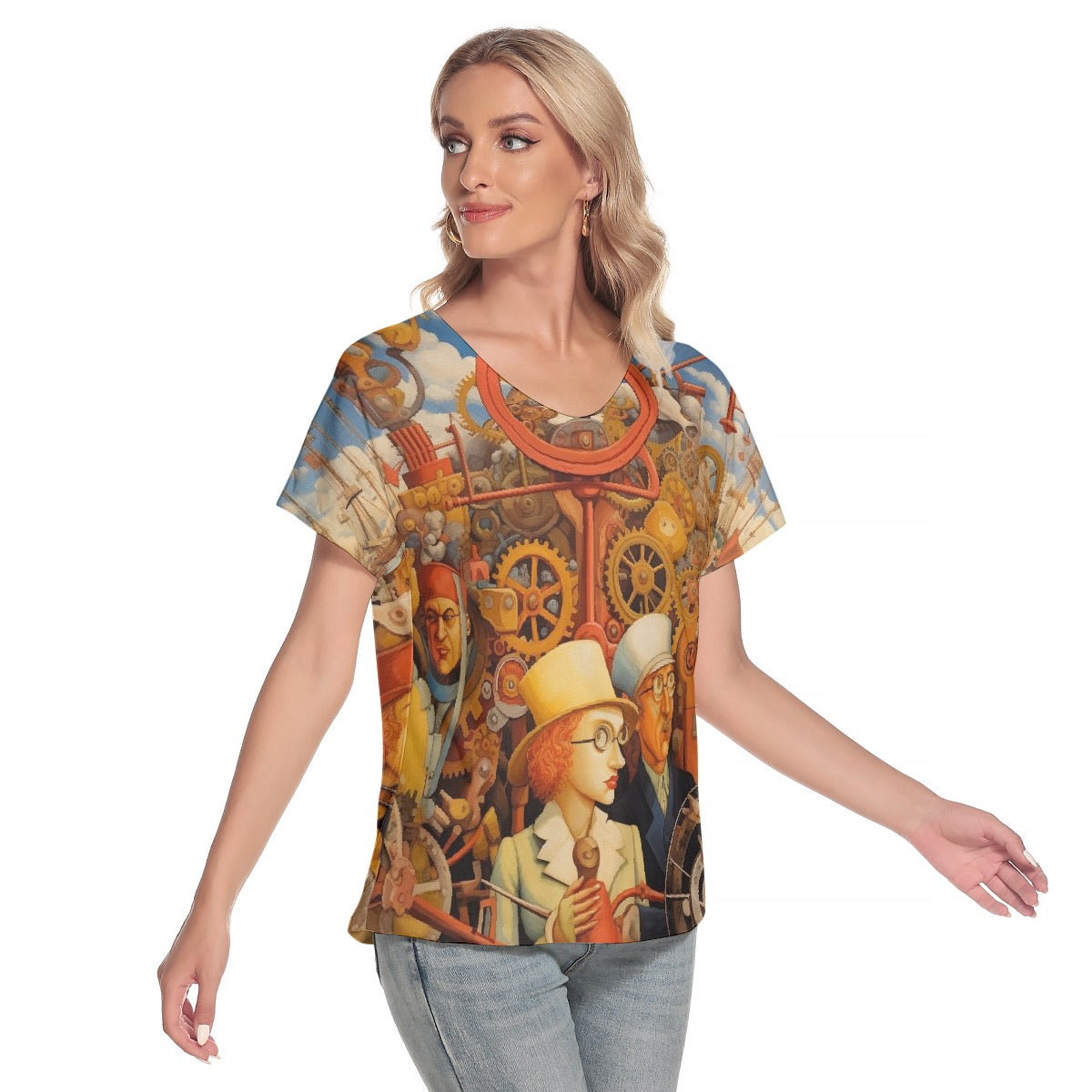 All-Over Print Women's Loose V-neck Short Sleeve T-shirt