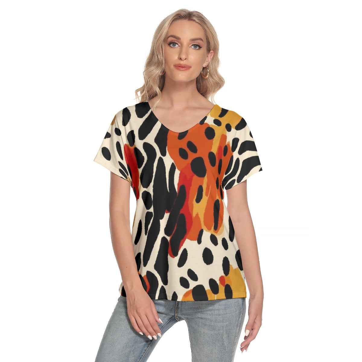 All-Over Print Women's Loose V-neck Short Sleeve T-shirt