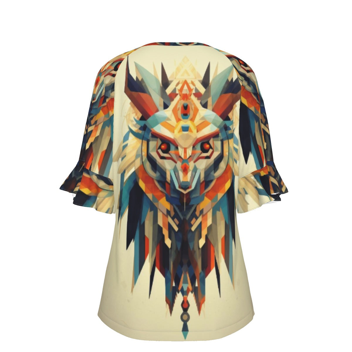 All-Over Print V-neck Women's T-shirt With Bell Sleeve