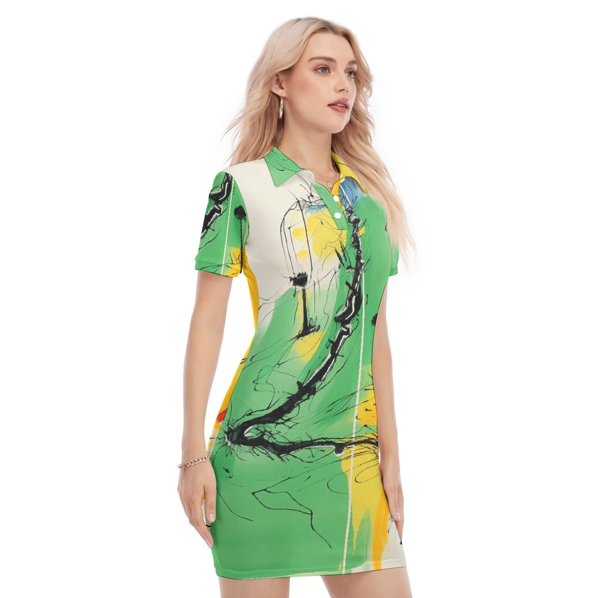 All-Over Print Women's Polo Collar Dress