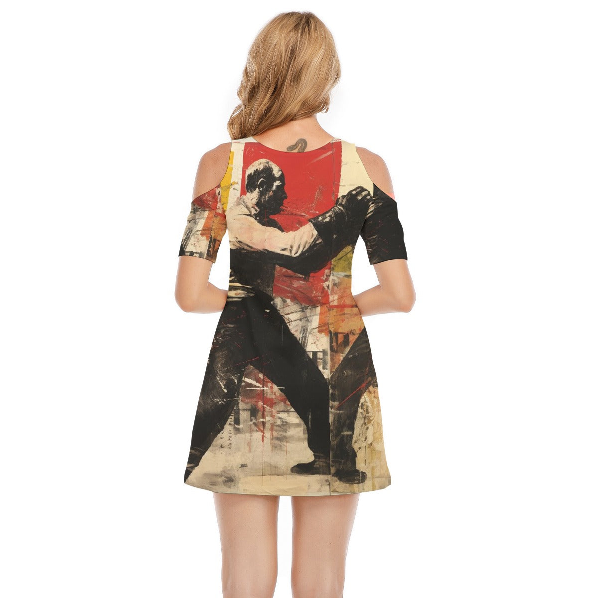 All-Over Print Women's Cold Shoulder Dress | 190GSM Cotton