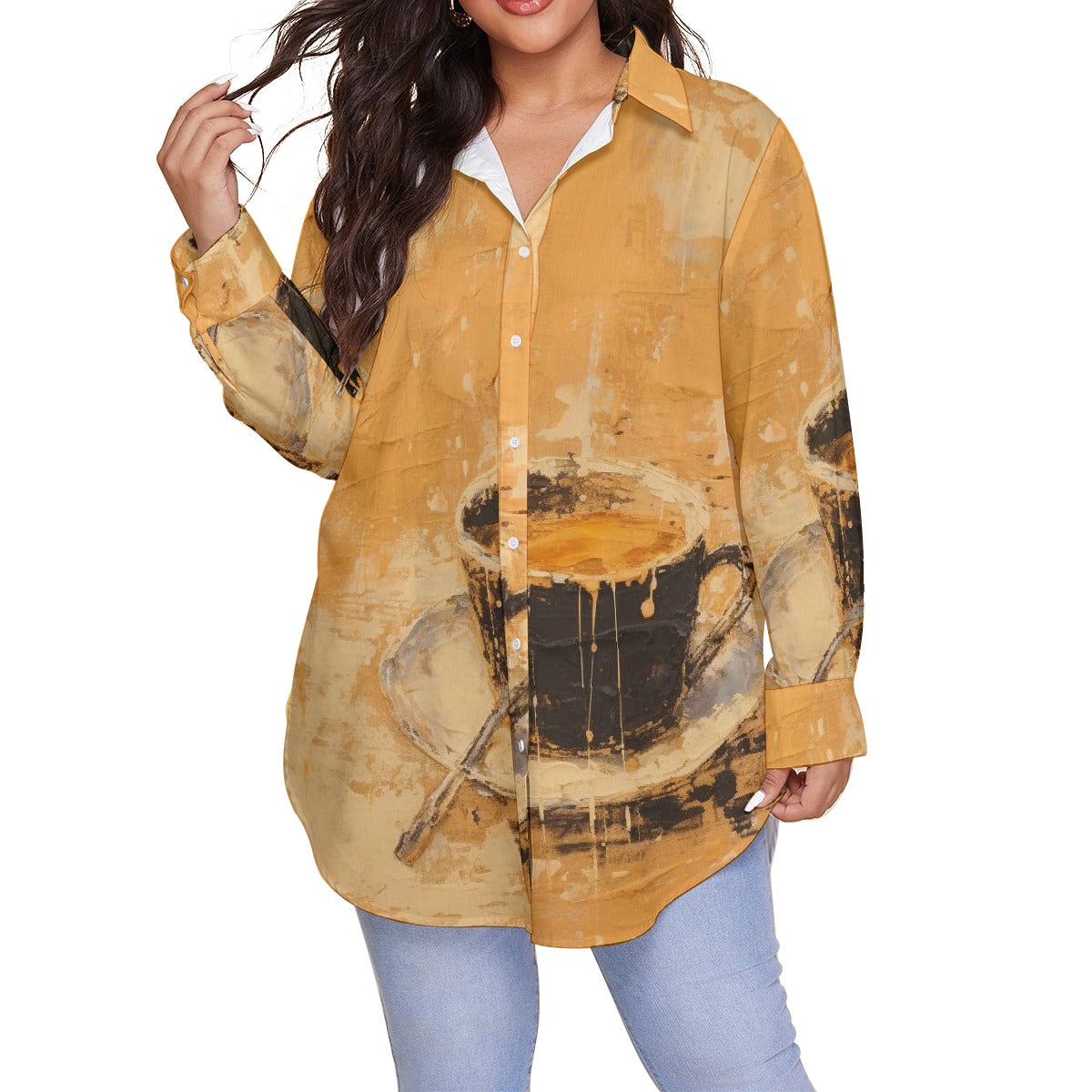 All-Over Print Women's Shirt With Long Sleeve(Plus Size)