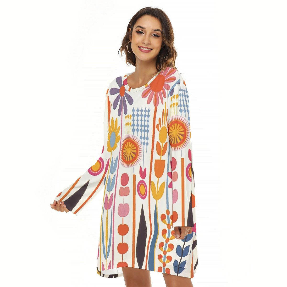 All-Over Print  Women's Loose Crew Neck Dress