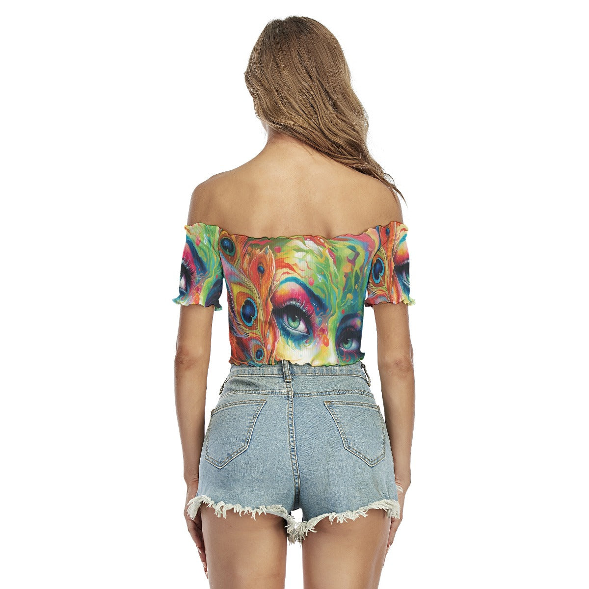 All-Over Print Women's One-shoulder Off-the-navel Short Sleeve T-shirt