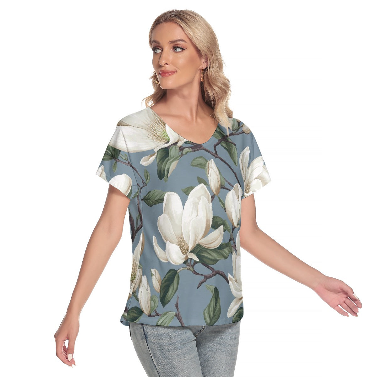 All-Over Print Women's Loose V-neck Short Sleeve T-shirt