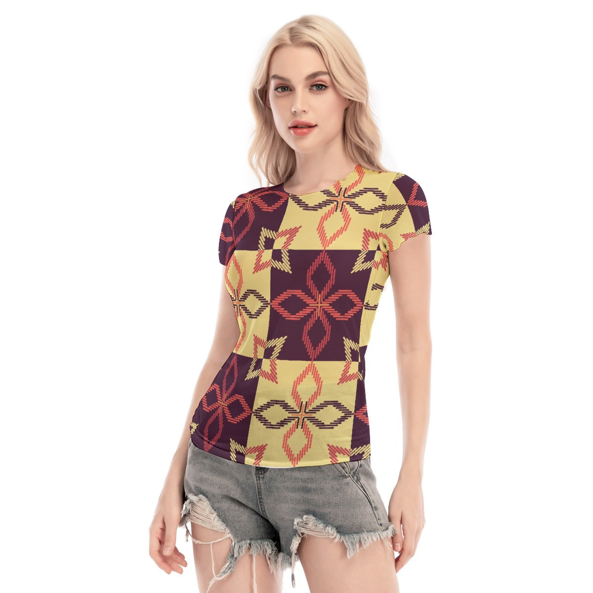 All-Over Print Women's Short Sleeve Mesh Blouse