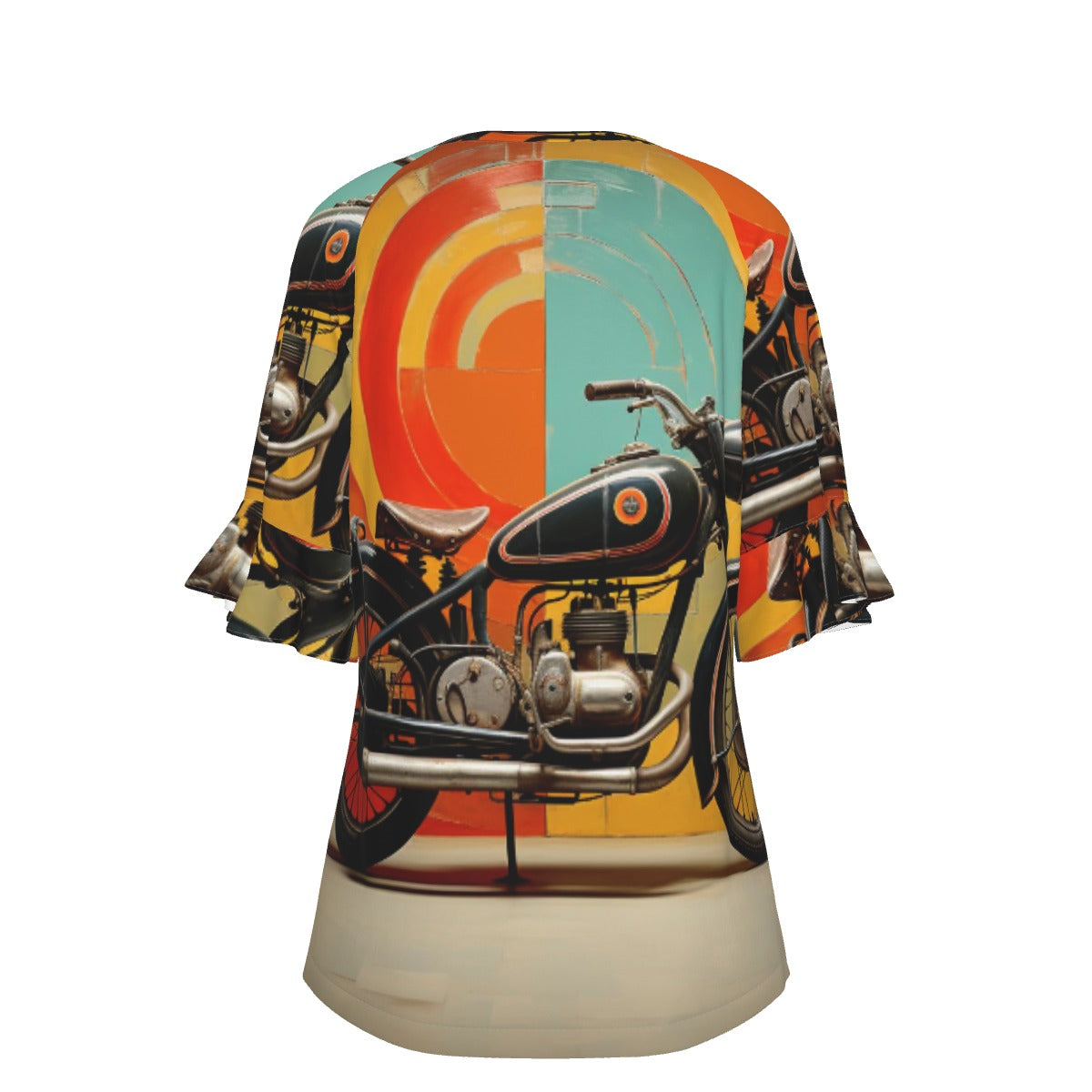 All-Over Print V-neck Women's T-shirt With Bell Sleeve