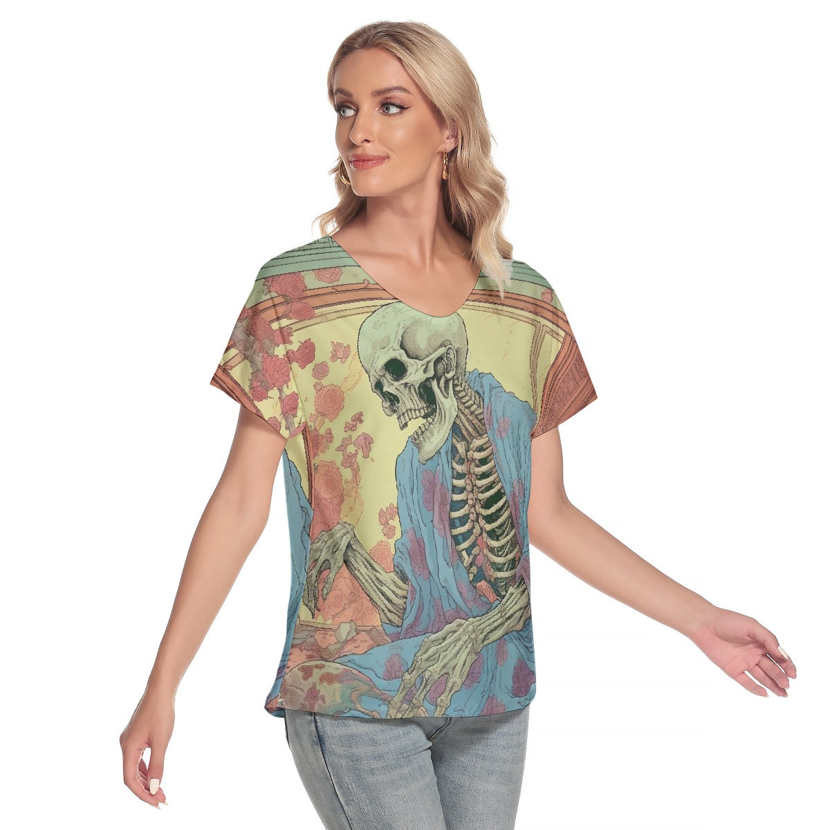 All-Over Print Women's Loose V-neck Short Sleeve T-shirt