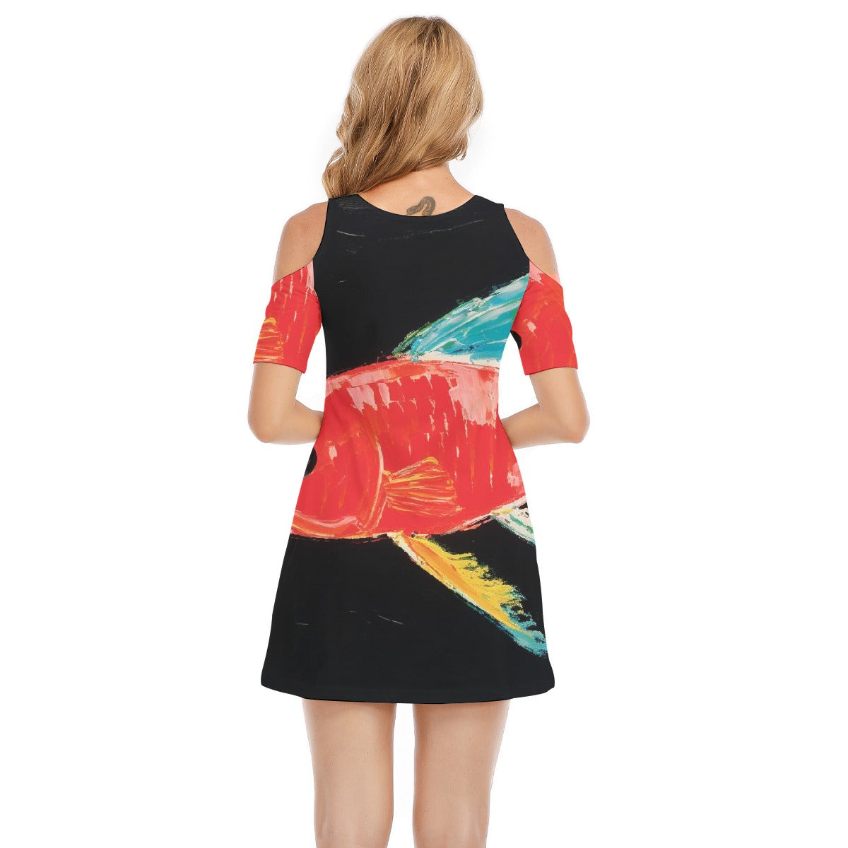 All-Over Print Women's Cold Shoulder Dress | 190GSM Cotton