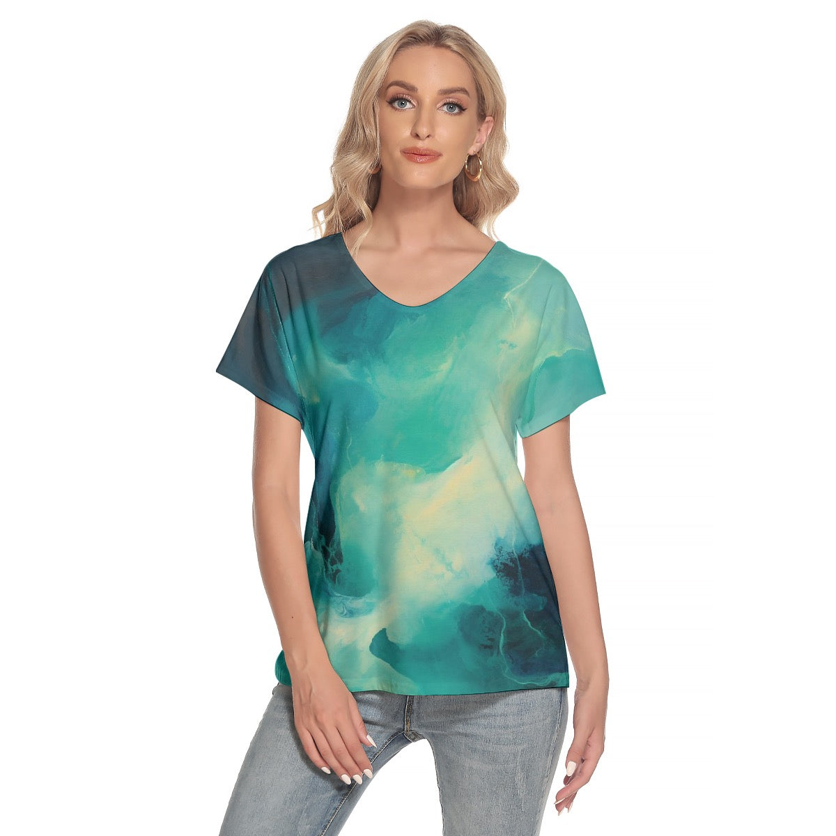 All-Over Print Women's Loose V-neck Short Sleeve T-shirt