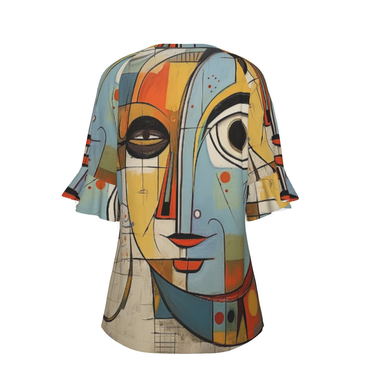 All-Over Print V-neck Women's T-shirt With Bell Sleeve