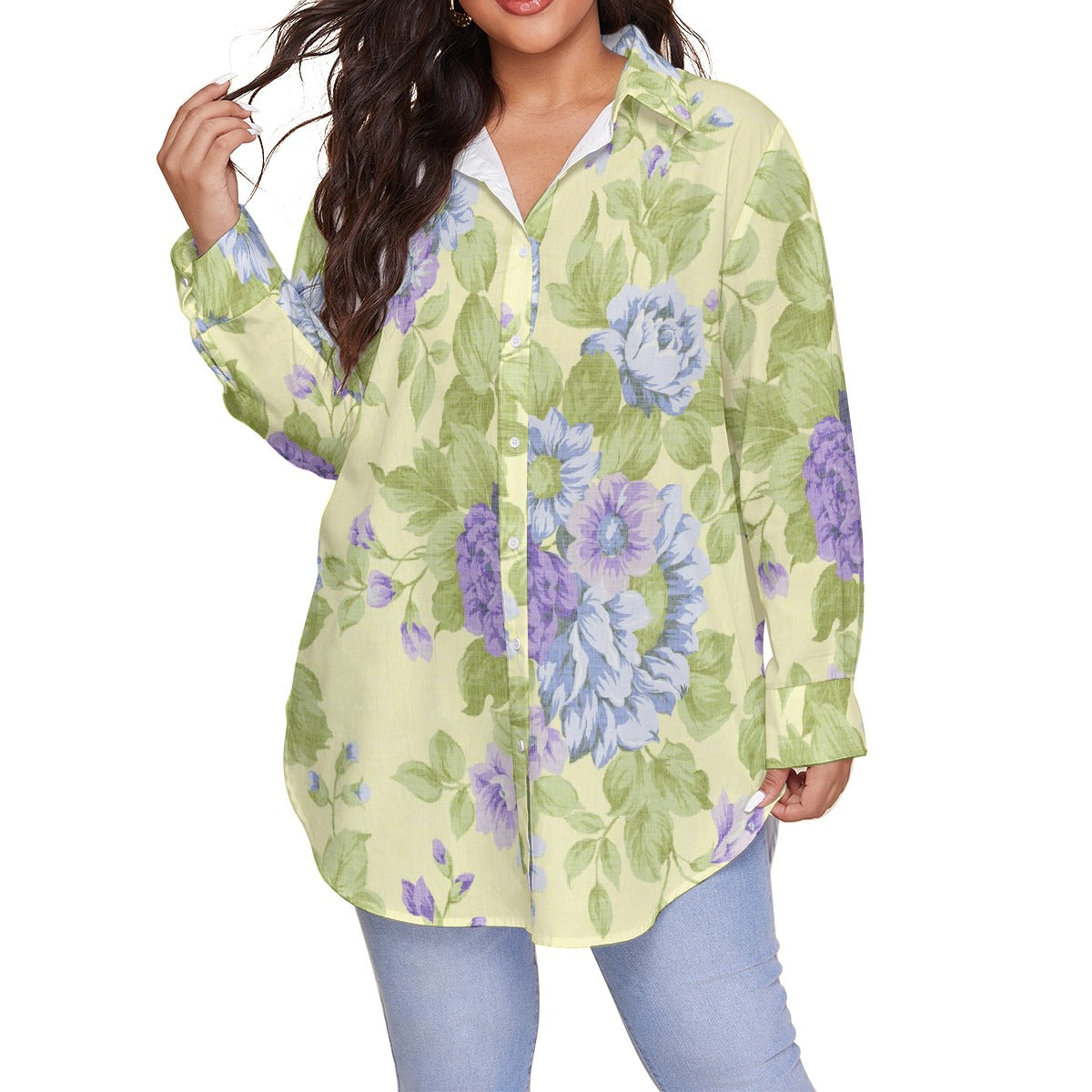 All-Over Print Women's Shirt With Long Sleeve(Plus Size)