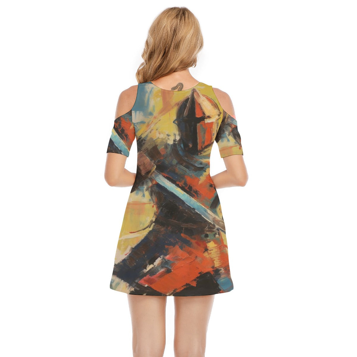 All-Over Print Women's Cold Shoulder Dress | 190GSM Cotton