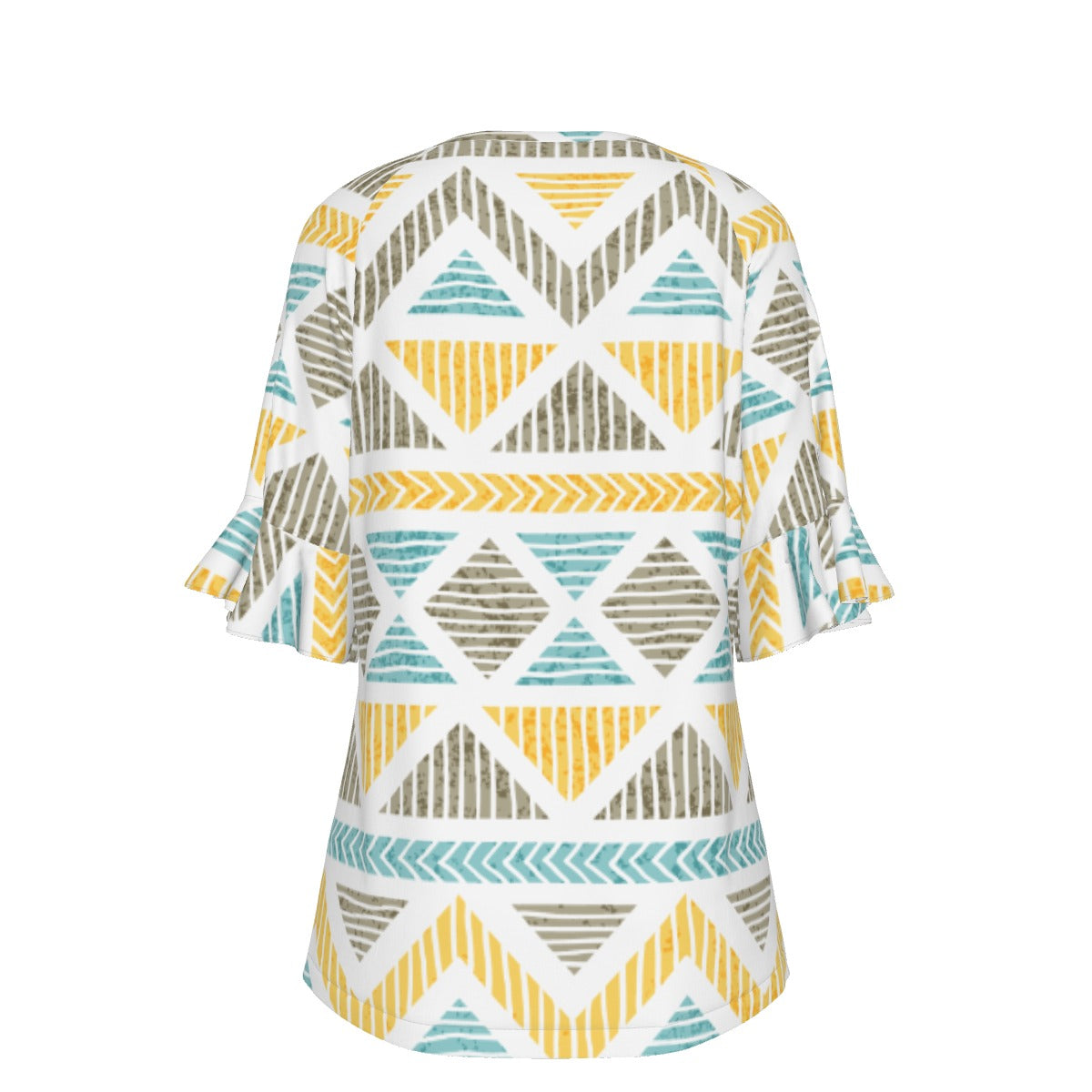 All-Over Print V-neck Women's T-shirt With Bell Sleeve