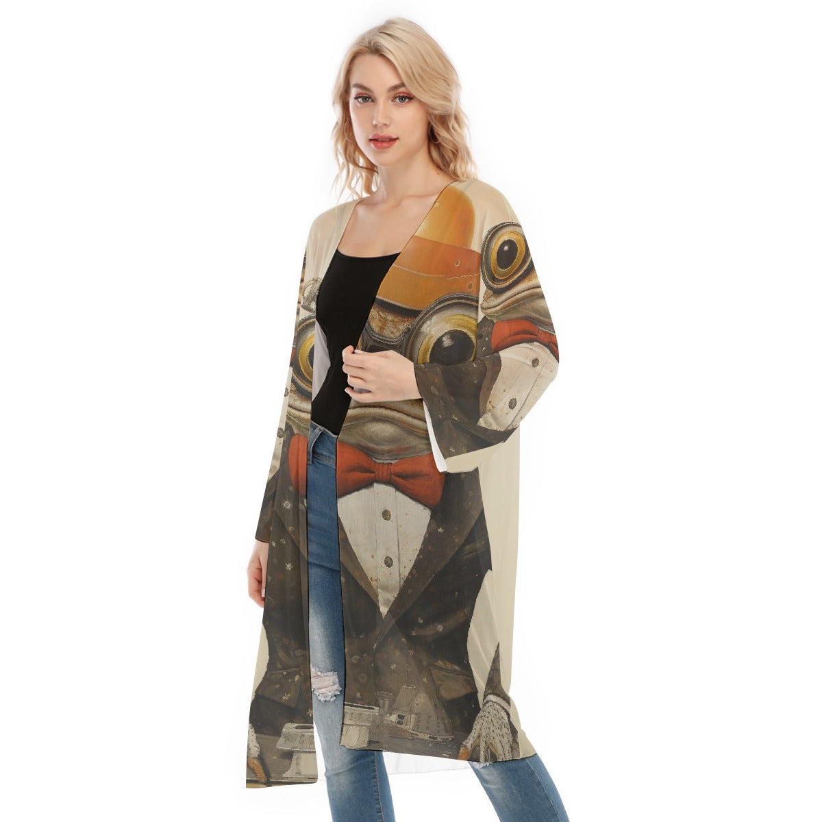 All- Over Print Women's Long Sleeve Mesh Cardigan