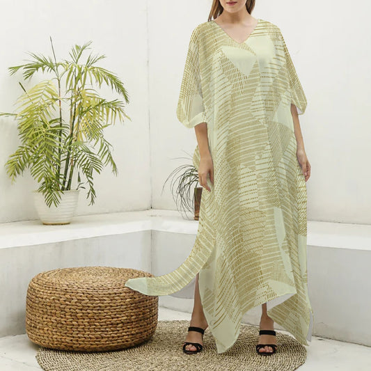 All-Over Print Women's Imitation Silk V-neck Kaftan Robe