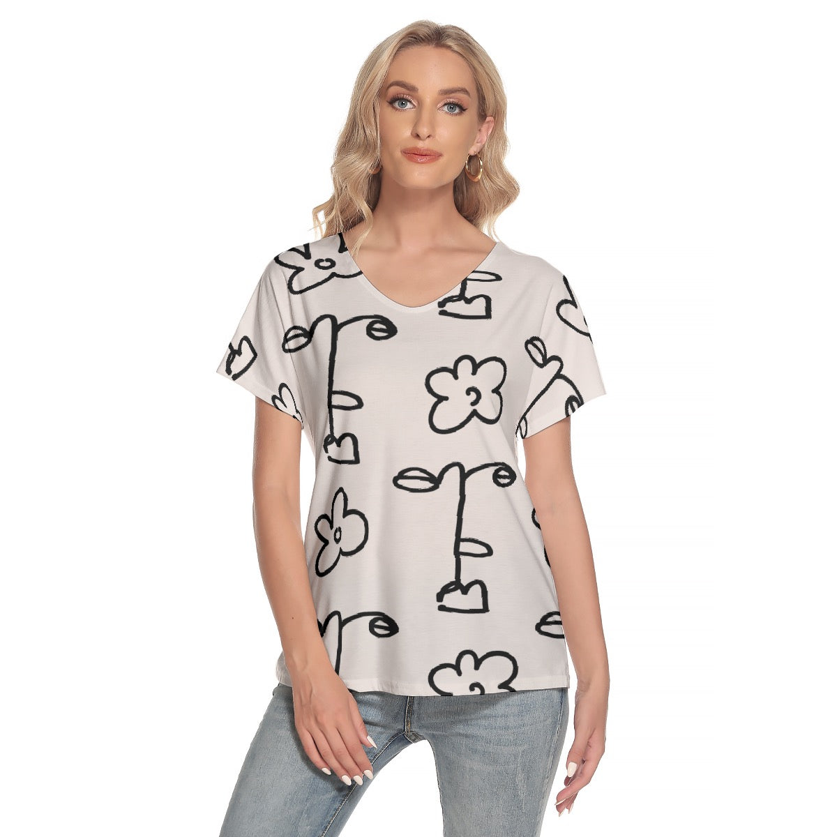 All-Over Print Women's Loose V-neck Short Sleeve T-shirt