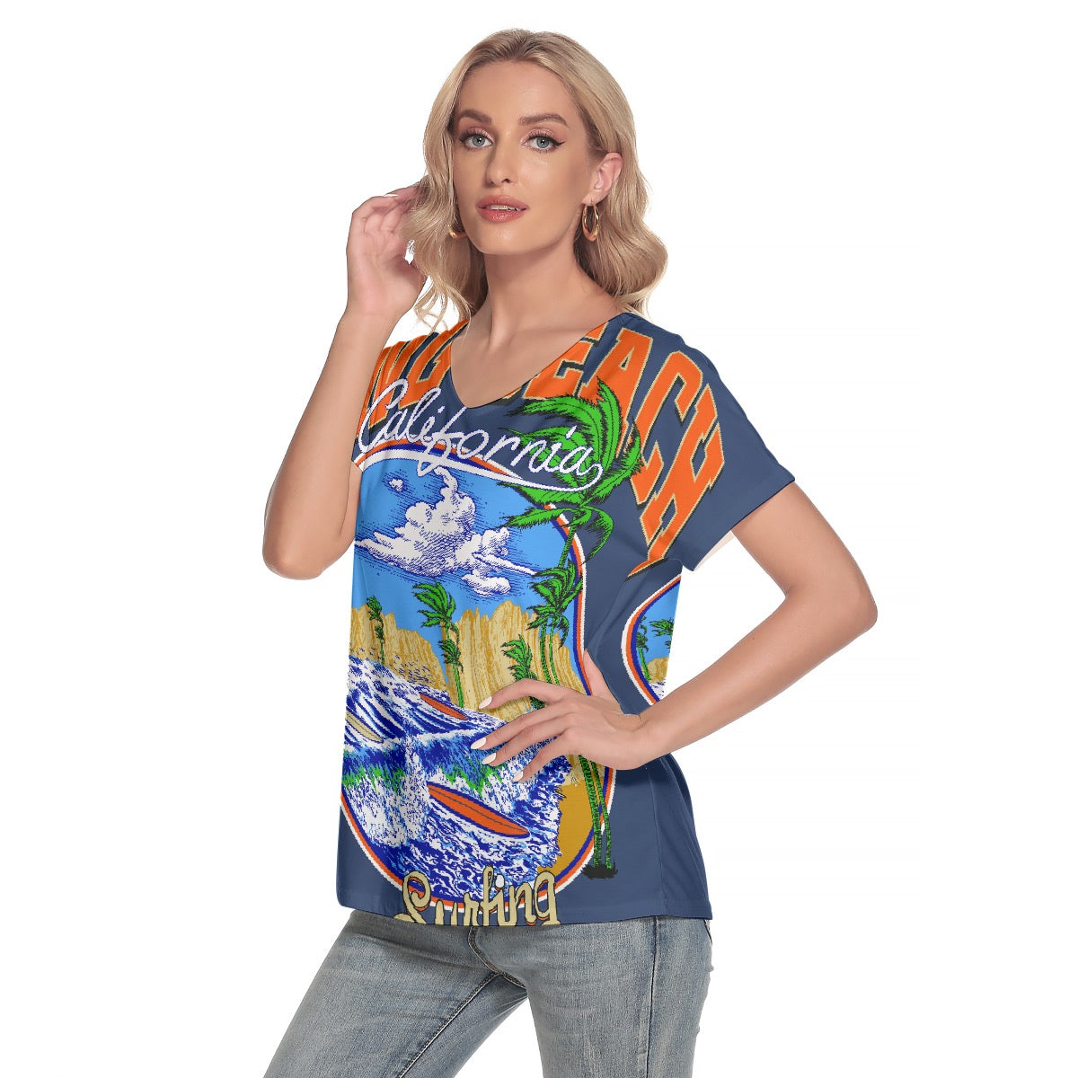 All-Over Print Women's Loose V-neck Short Sleeve T-shirt