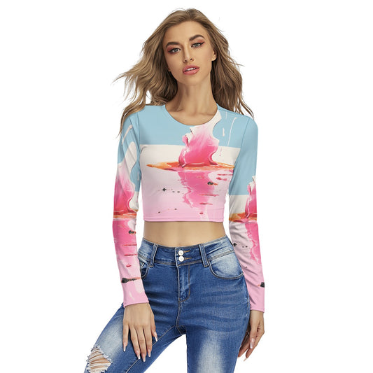 All-Over Print Women's Round Neck Crop Top T-Shirt