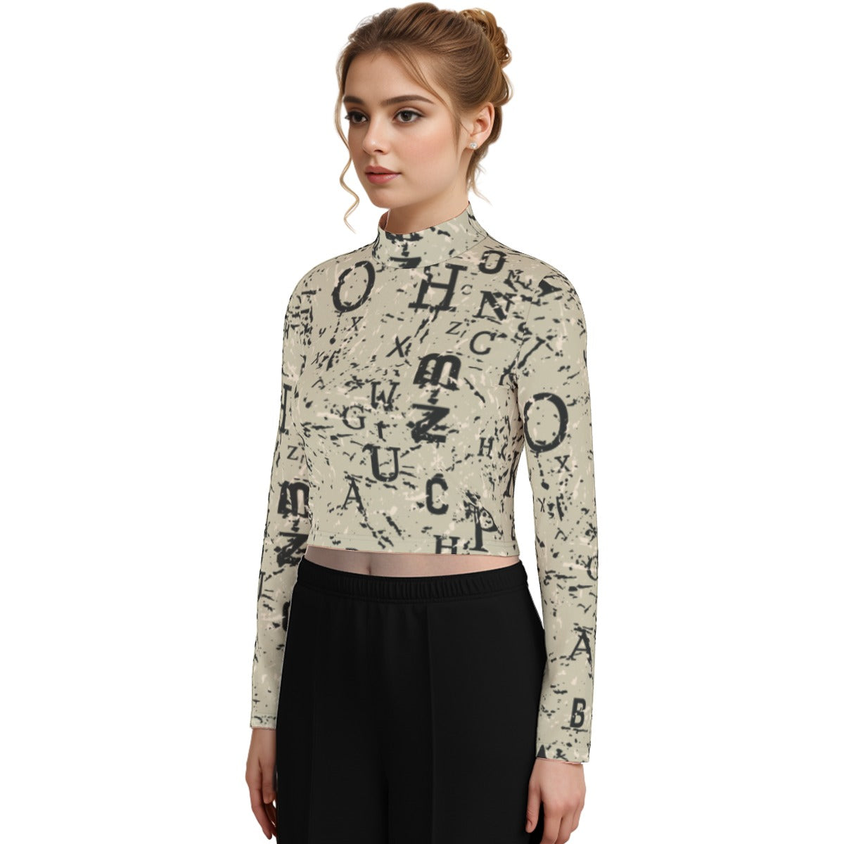 Eco-Friendly All-Over Print Women's Turtleneck T-shirt With Long Sleeve