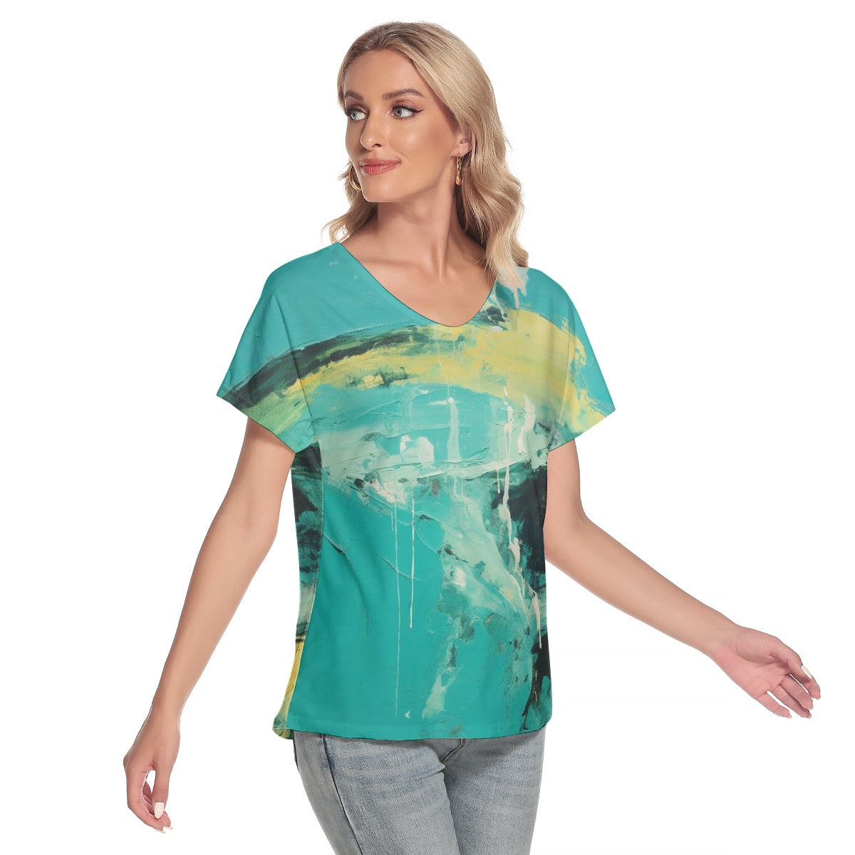 All-Over Print Women's Loose V-neck Short Sleeve T-shirt