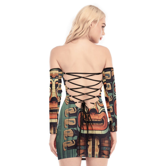 All-Over Print Women's Off-shoulder Back Lace-up Dress