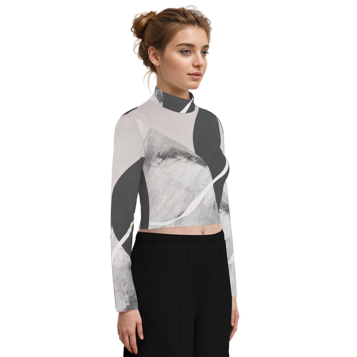 Eco-Friendly All-Over Print Women's Turtleneck T-shirt With Long Sleeve