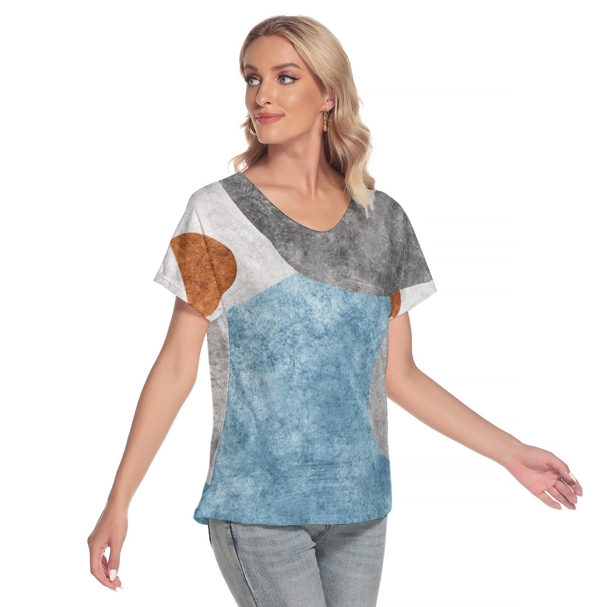 All-Over Print Women's Loose V-neck Short Sleeve T-shirt