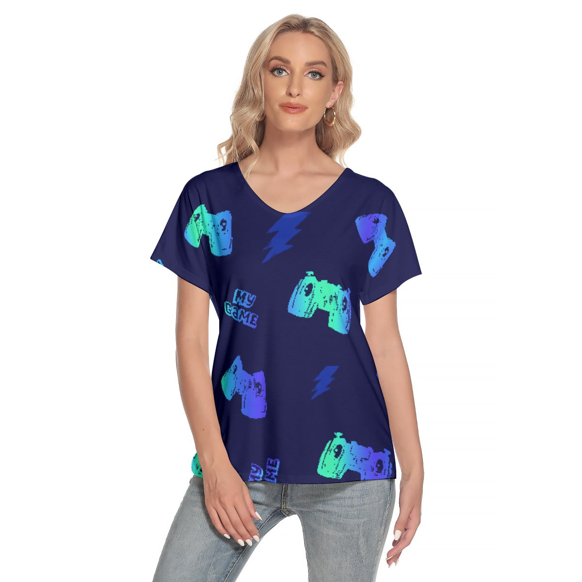 All-Over Print Women's Loose V-neck Short Sleeve T-shirt