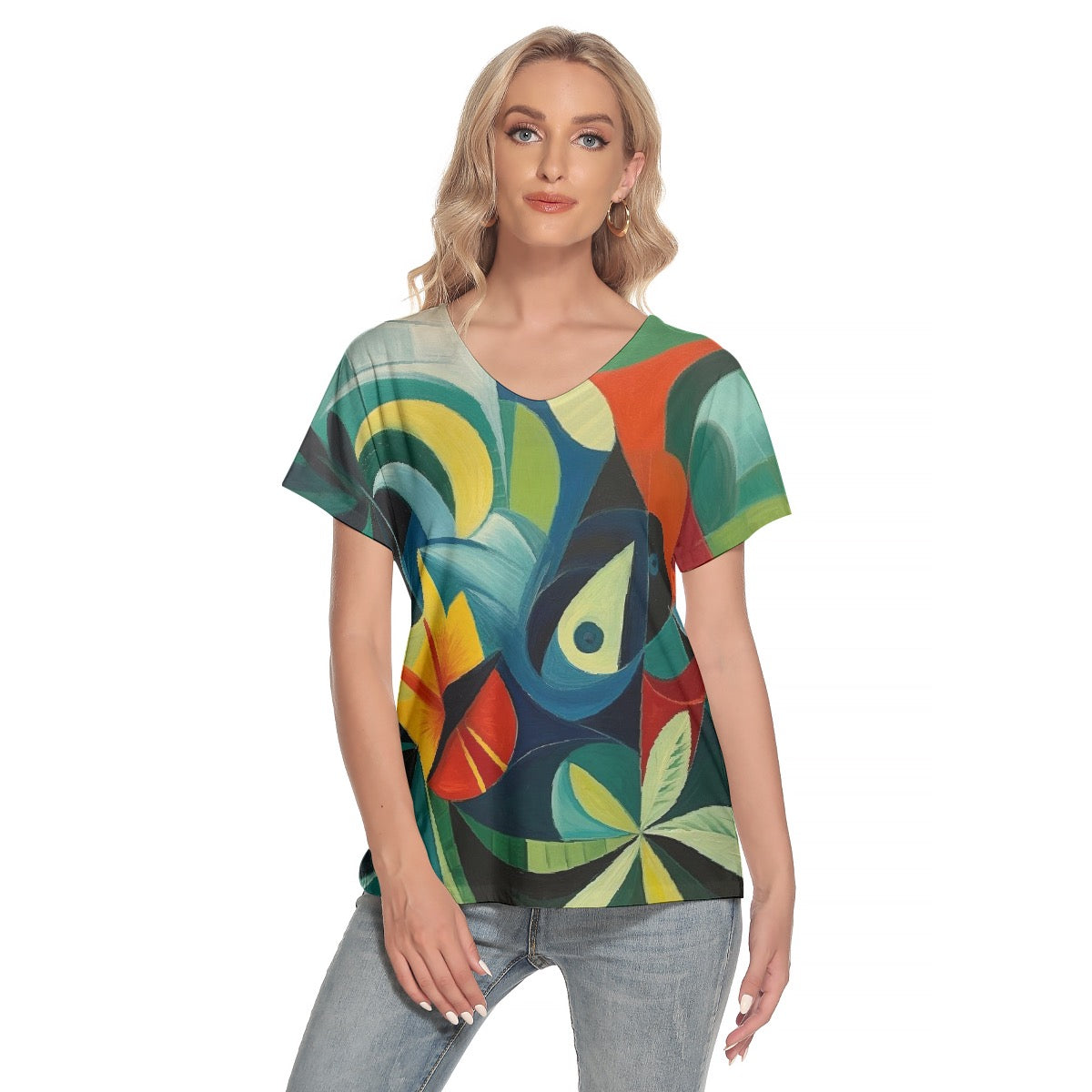 All-Over Print Women's Loose V-neck Short Sleeve T-shirt