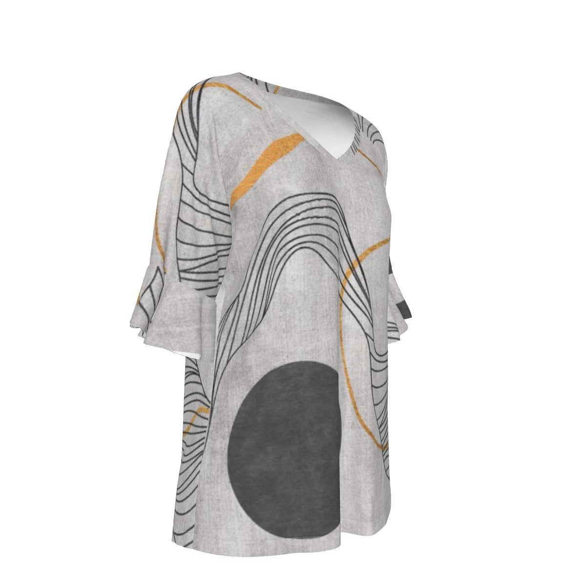 All-Over Print V-neck Women's T-shirt With Bell Sleeve