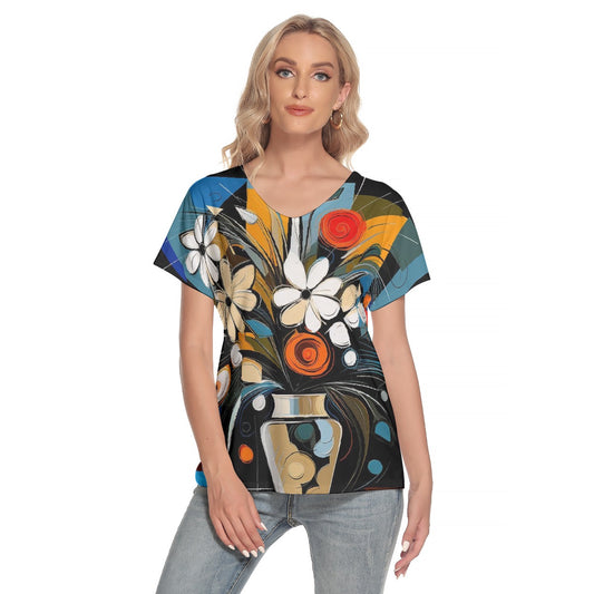 All-Over Print Women's Loose V-neck Short Sleeve T-shirt