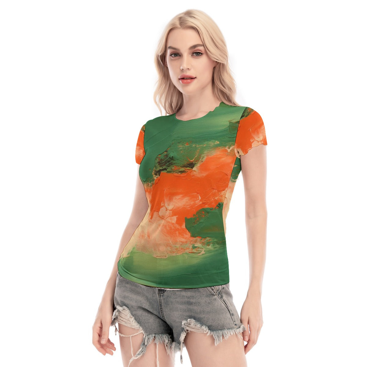 All-Over Print Women's Short Sleeve Mesh Blouse