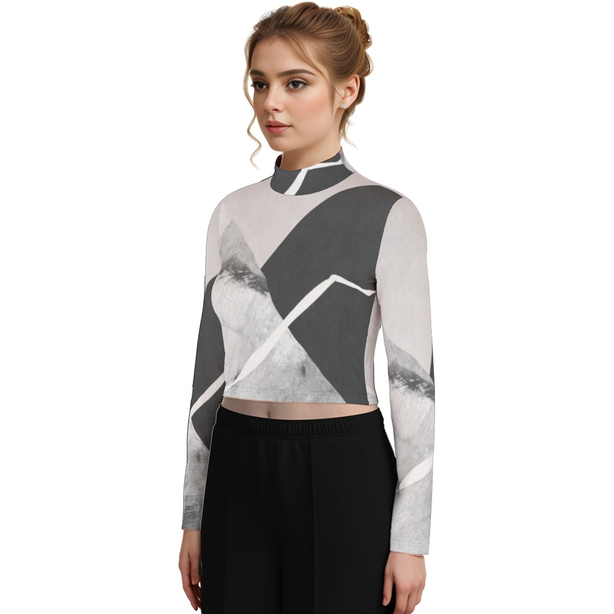 Eco-Friendly All-Over Print Women's Turtleneck T-shirt With Long Sleeve