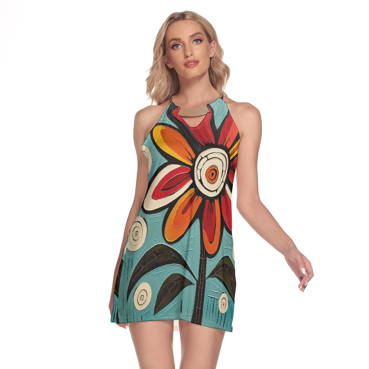 All-Over Print Women's Round Neck Above Knee Dress