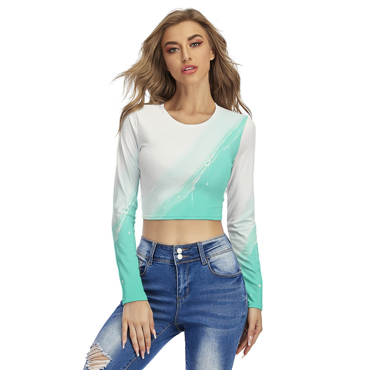 All-Over Print Women's Round Neck Crop Top T-Shirt